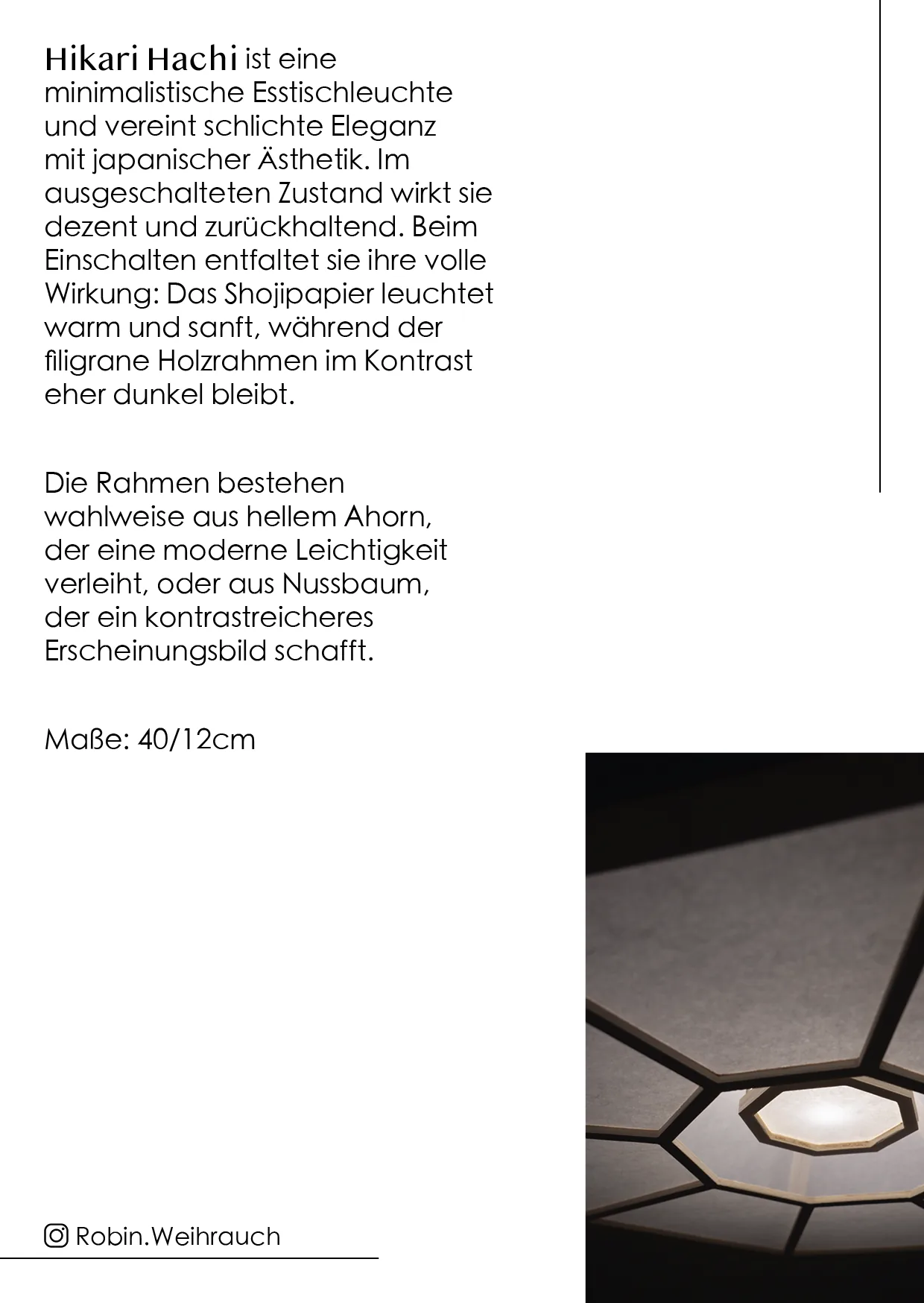 Rückseite der Hikari-Hachi-Produktkarte mit Beschreibung und Detailansicht