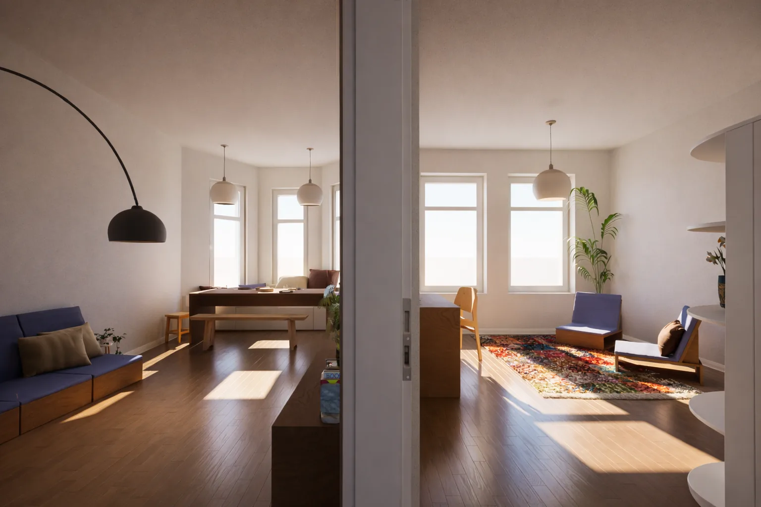 Visualisierung der Zweier-Altbau-WG mit zwei Wohnbereichen