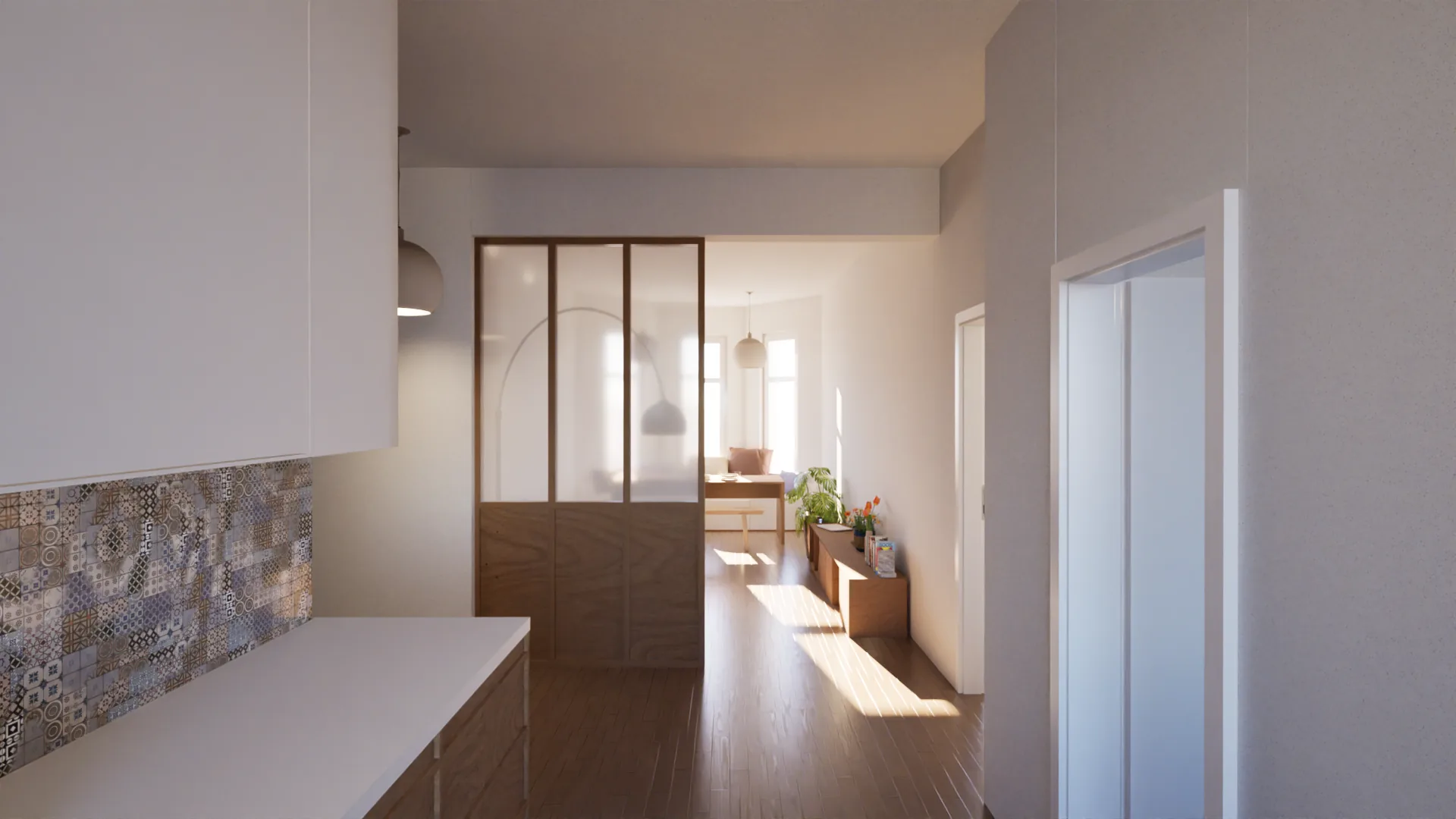 Offener Küchen- und Wohnbereich der Altbau-WG